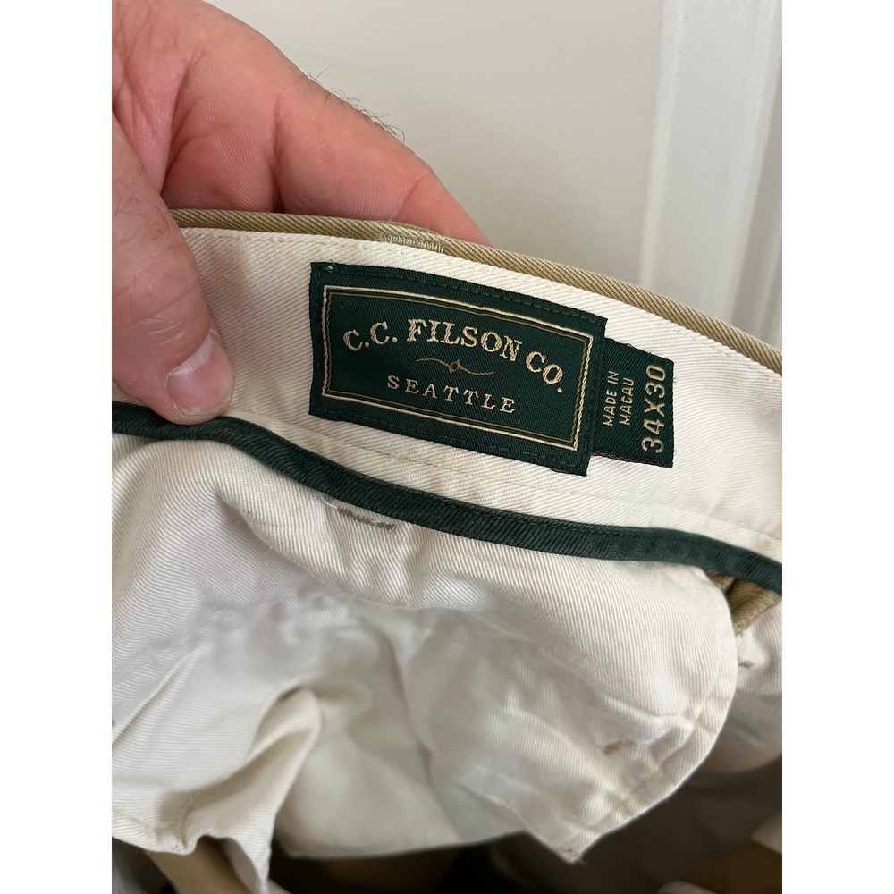 Filson Mens Pleated Chino Trousers Khaki Tan Cotton Twill - Picture 7 of 7